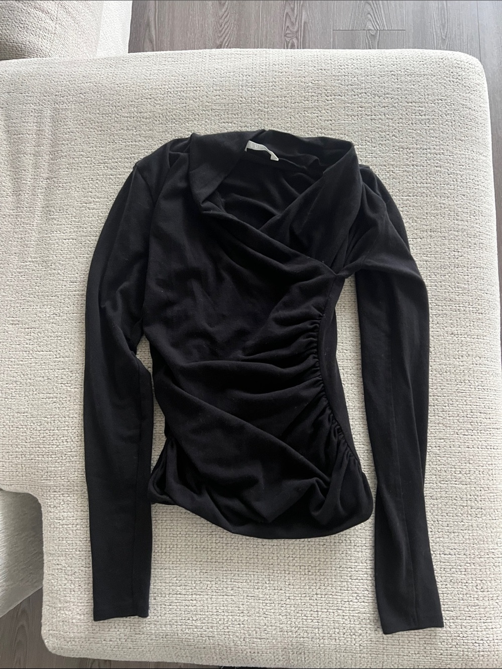 Zara Black Long-Sleeve Ruched  Neck Top